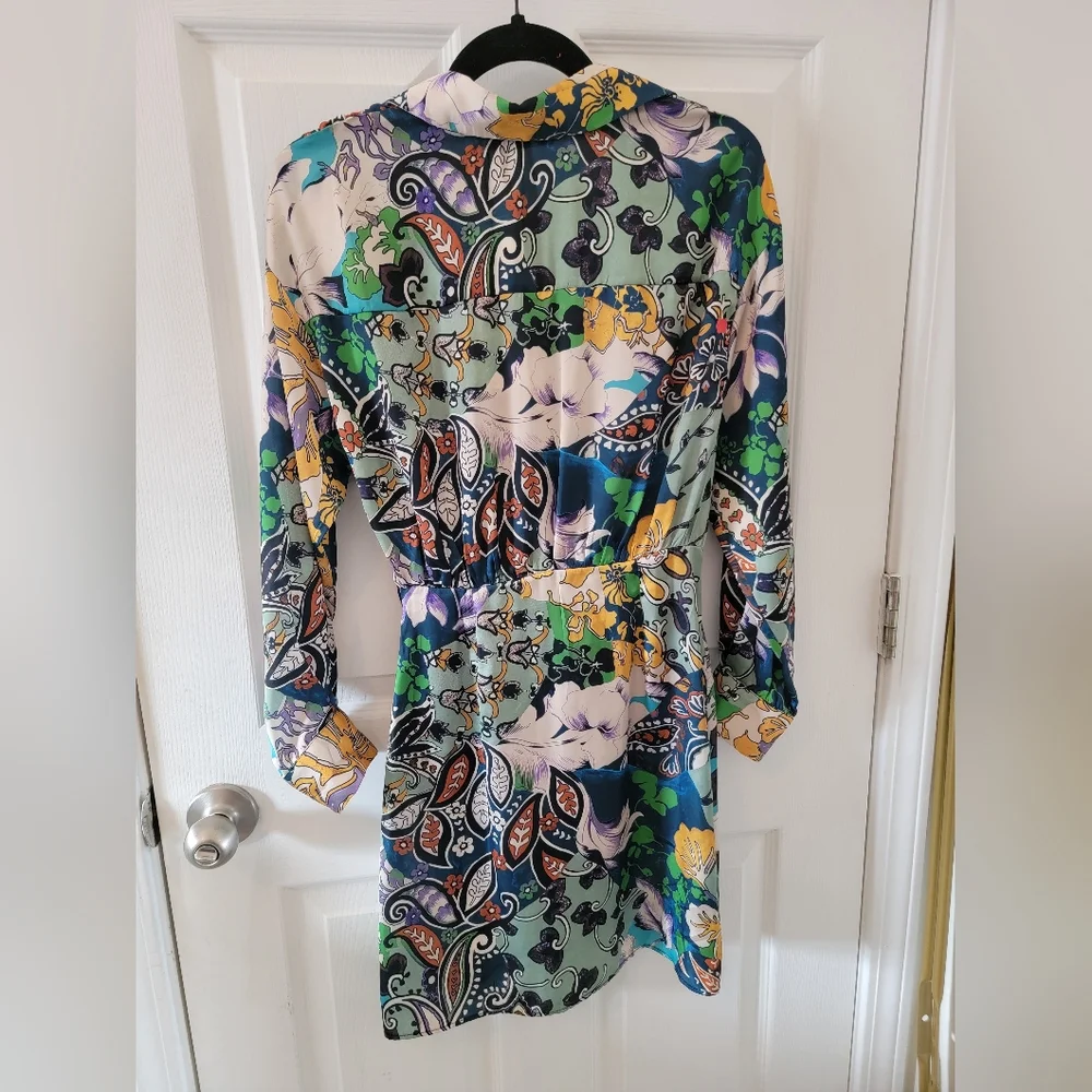 Zara Patchwork Print Satin Effect Multicolored Dress NWT - Picture 10 of 11